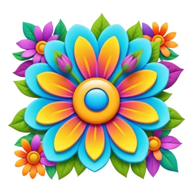 3D, psychedelic colored podtcard with hippie style flower border sticker