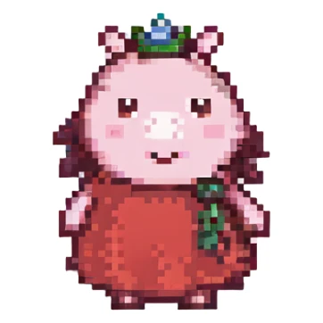 Peppa Pig, pixel art style, standing and smiling, minimal details, classic pink and red colors sticker