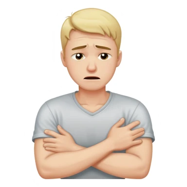 guy holding neck while crying with arms crossed sticker