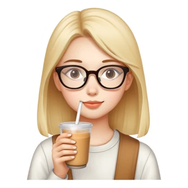 A girl wearing glasses drinking milk tea sticker