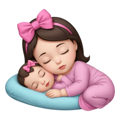 Brunette baby sleeping with pink bow sticker