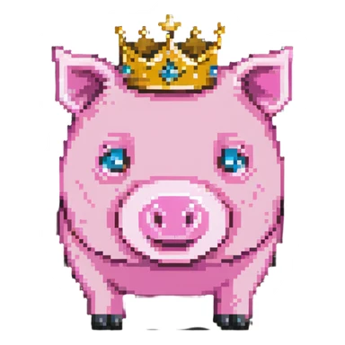 minecraft pig full body pink blocky animal with square head wearing a crown sticker
