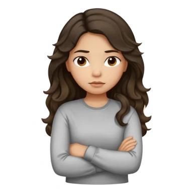 Hispanic light tan girl with long dark wavy hair slightly pouting and arms crossed. Wearing a long sleeve. Hair with middle part. sticker