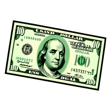3D realistic US 100 dollar bill sticker, slight perspective, centered, clean cutout, transparent background, no text, no watermark sticker