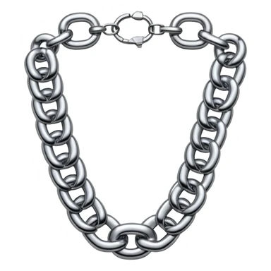 A thick luxury chain emoji made of liquid silver chrome, smooth rounded links, glossy metallic reflections, heavy swag aesthetic, minimalistic iOS emoji style, centered, clean white background sticker