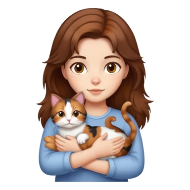 Girl with brown hair holding a cat sticker