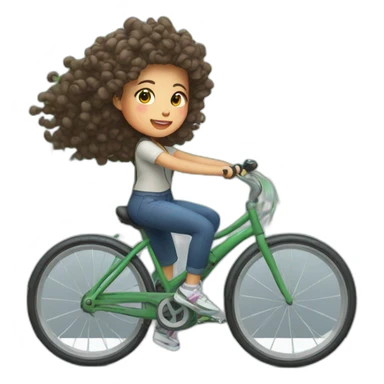 Taiwanese girl with curly hair riding bicycle sticker
