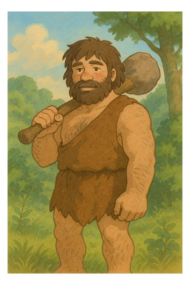 caveman, soft colors, gentle expression sticker