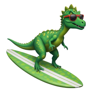 Dinosaur riding a surfboard wearing sunglasses sticker