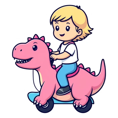Blonde toddler riding pink dinosaur sticker