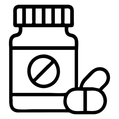 pharmacy bottle with pills, outlined style, minimal color, clear lines sticker
