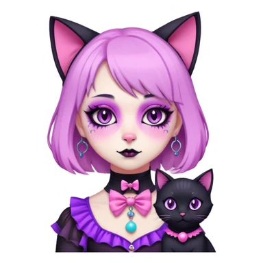make a kawii pastel goth circus black cat sticker