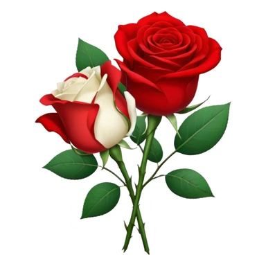 One red flower and one white flower in transparent bouquet with red band  sticker