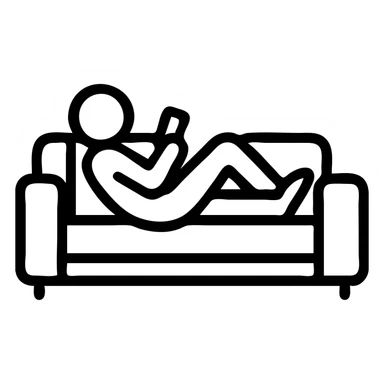 minimalist icon of a lazy SMM specialist lying on a couch with a phone, relaxed pose sticker