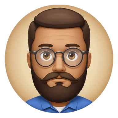 I need a simple emoji of a full bearded man with round glasses, serious expression sticker