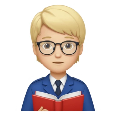 Boy student wearing uniform, glasses, hold book in front of their chest, blonde hair, white skin sticker