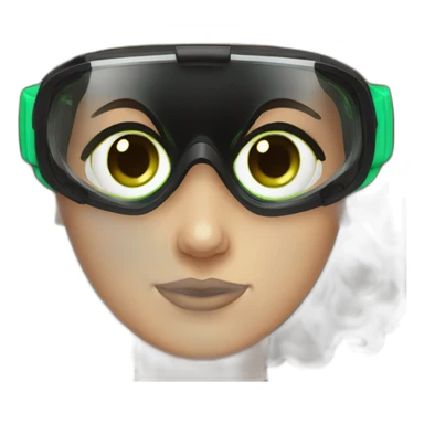 woman brown hair black diving mask with a single crystal, green eyes sticker