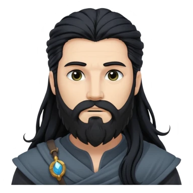 Boreas, North Wind God from Rome Mythology with long jet black hair and beard, dark gray outfit sticker