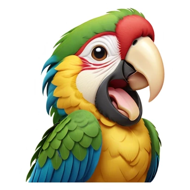 Cinematic Cute Yawning Macaw Portrait Emoji, Head tilted slightly with a dramatic, wide-open yawn, showcasing resplendent feathers and sleepy, half-closed eyes brimming with relaxed elegance, Simplified yet irresistibly adorable features, highly detailed, glowing with a soft, cozy tropical glow, high shine, relaxed yet expressive, stylized with a hint of whimsical charm, soft glowing outline, capturing the essence of a drowsy yet affectionate macaw that appears ready to stretch out for a nap! sticker
