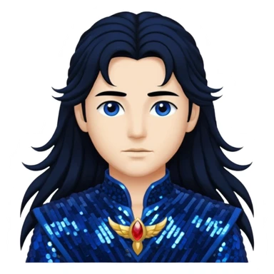 Zephyr, God of West Wind from Gods and Goddesses with long jet black hair, dark blue sequin outfit sticker