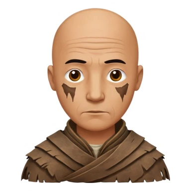 ancient man bold head, tattered animal skin leather sticker