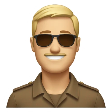 smiling white man with a short haircut and short mustache wearing a brown uniform and sunglasses sticker
