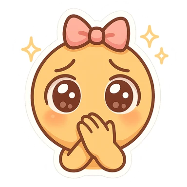 unified emoji combining pleading face, hand over mouth, pink bow, and sparkles with chibi aesthetic emphasizing cuteness and expressive features sticker