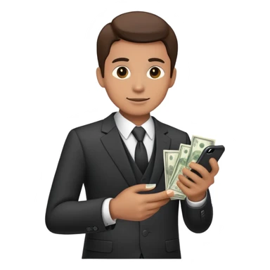 a guy wearing a suit holding money and their phone sticker