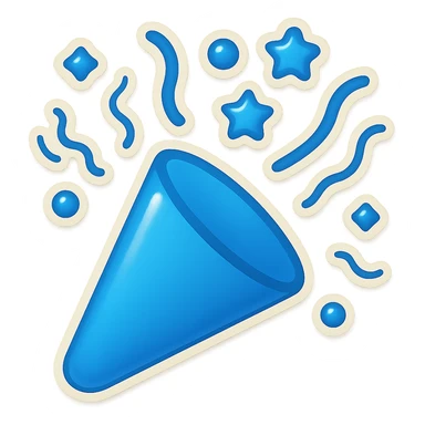 Edit the image to make all confetti and elements in color #118CD6, remove any yellow stripes or accents, keep the style festive and simple, with no background. sticker