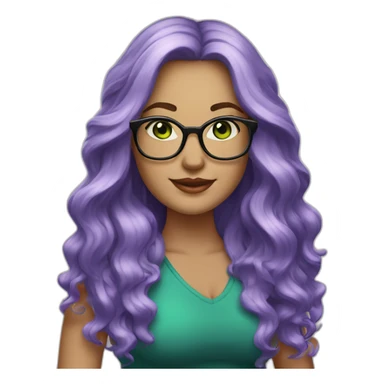 curvy-woman-white, purple-long-wavy-hair, green-eyes-square-glasses sticker
