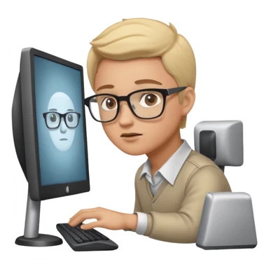 IT worker with glasses at a computer monitor sticker