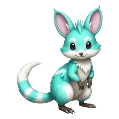 Iridescent Neon Green-Cyan Minccino-Emolga-Numbat-Sergal-fusion-hybrid-animal-creature, full body sticker
