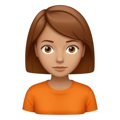 brown haired woman no smile with orange shirt short hair sticker