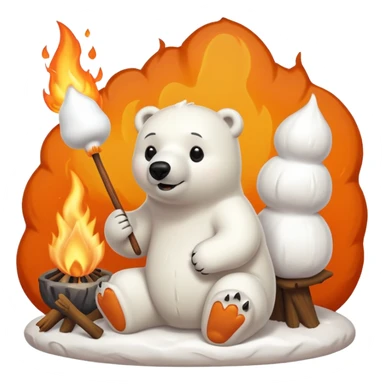 polar bear by a campfire roasting a marshmallow on a stick sticker