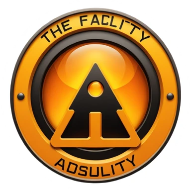 glowing amber industrial emblem above bold text reading “THE FACILITY”, dark background, clean typography, sci-fi bunker aesthetic, high contrast, sticker
