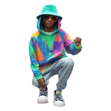 Multicoloured neon person smoking wearing patchwork patterned hippie groovy retro hoodie dancing hip hop bucket hat tropical Skater fashion aesthetic baggy clothes graphic t shirt 420 sticker