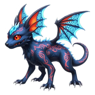 Shiny Fiery Dark Ugly Evil Realistic Glowing Eldritch Horror Cool Edgy Badass Emo Demonic Batty Dusky Ethereal Punky Aural Bioluminescent Hideous Canine-Litten-Amaura-Salandit-Noibat-Flareon-Fakémon-fusion (full body) with intricate pattern markings sticker