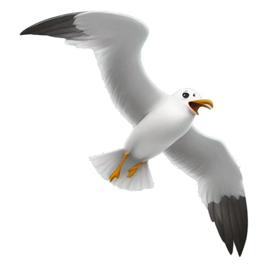 an emoji of a seagull screaming loudly while flying above the sea, simplified drawing emoji style sticker