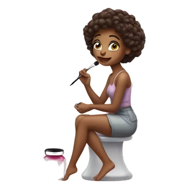 girl sitting and doing her makeup on vanity  sticker