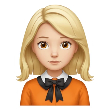 long blond hair not smiling woman with orange blouse bow collar sticker