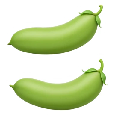 fresh fava beans, two or three, bright green, out of pod, soft curved shape, smooth matte, plump, tender, size and contour variation, optional open pod, no bowl or plate, no faces, clean 3D, soft shadows, transparent background, emoji scale sticker