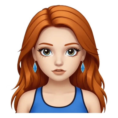 Pale girl with long black/brown hair with ginger streaks,wearing fake lashes,latina baddie makeup and a blue crop top sticker