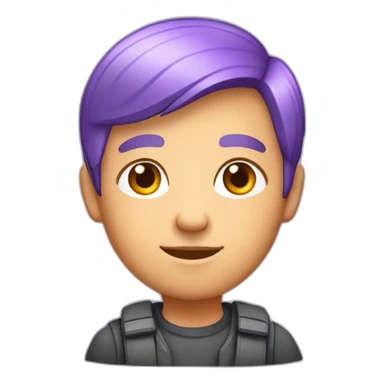 a friendly person, set front-facing and center, transparent background. Approachability, easy-going, gentle, versatile, wide age range, nondescript gender. Purple-orange hair sticker