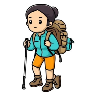 female hiker with backpack and hiking poles sticker
