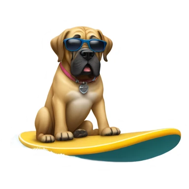 English mastiff riding on a surfboard wearing sunglasses sticker