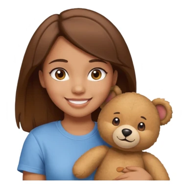 A Girl with Brown hair and Brown eyes with a t-shirt of a Teddy bear sticker