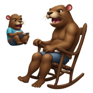 Giant beaver man in rocking chair petting his demon pet sticker