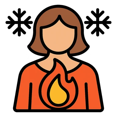 abstract female icon with a warm flame at the core and icy snowflake elements around the edges, menopause symbolism sticker