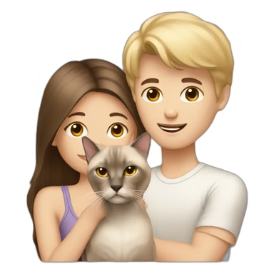Brown haired girl with blond boy and Siamese cat sticker