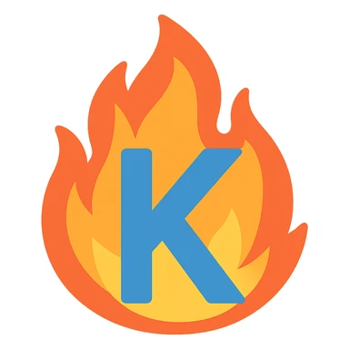 bold full color letter 'K' with dramatic flames around it expressing frustration sticker